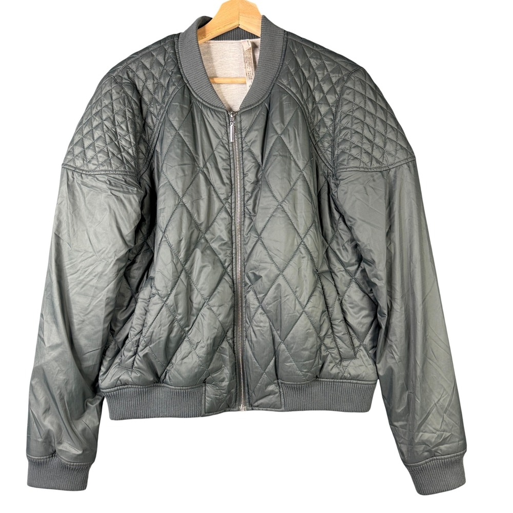 FP Movement Free People Quilted Bomber Jacket Gray Full Zip Size Medium
